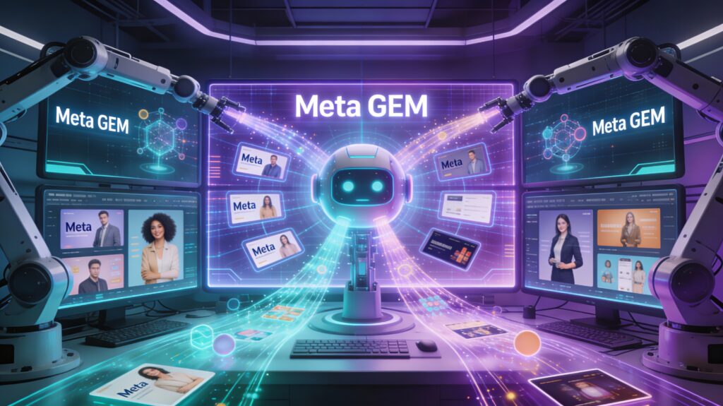 Meta gem generative ai system automatically creating facebook ad variations with visual assets copywriting and layout optimization for 2026