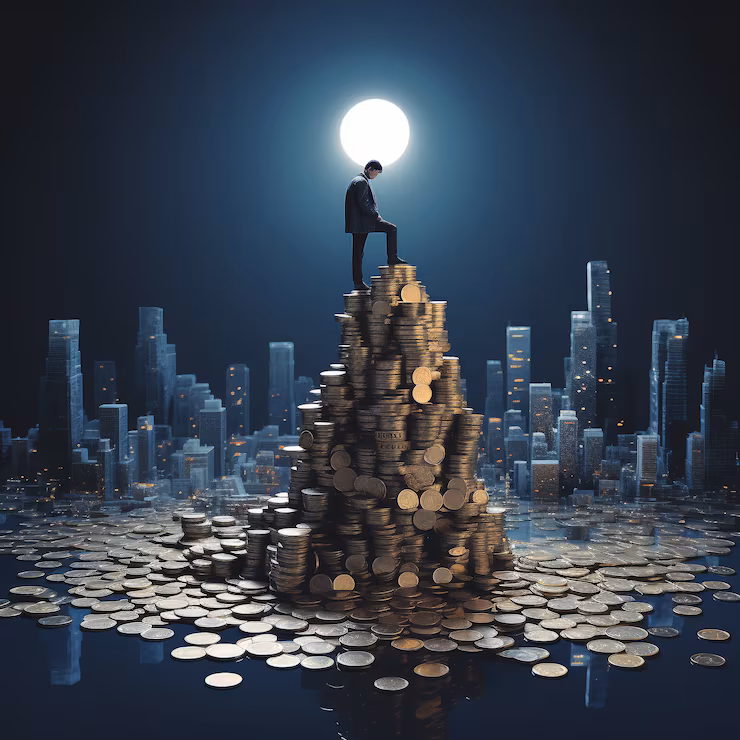 Full shot man with coins 23 2151027567